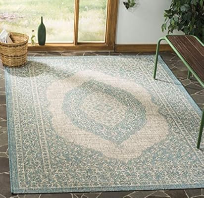 Safavieh Courtyard Collection CY8751-37112 Light Grey and Aqua Indoor Outdoor Area Rug (5'3" x 7'... | Amazon (US)