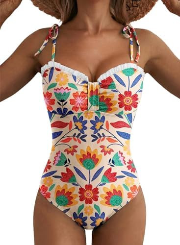 Herseas Women’s Striped One Piece Swimsuits Tie Shoulder High Cut Tummy Control Bathing Suit 20... | Amazon (US)