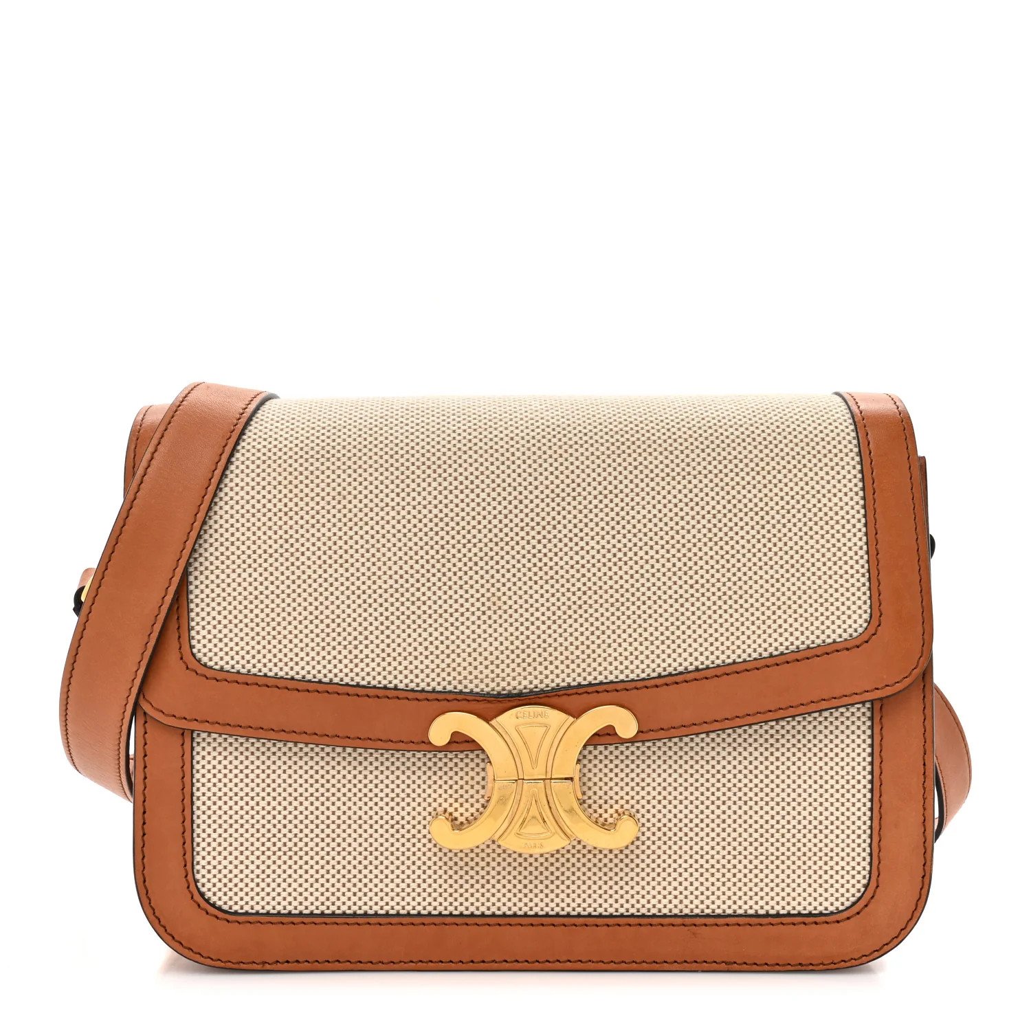 Canvas Calfskin Medium Classique Triomphe Bag White Tan | FASHIONPHILE (US)