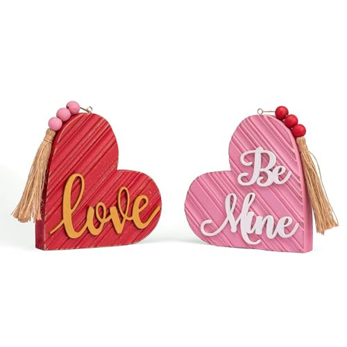 Valery Madelyn Valentines Day Decorations, 2Pcs Wooden Heart Decor Table Centerpieces, Love Sign for Valentines Proposal Wedding Tiered Tray Living Room Dining Room Shelf, 7 Inch | Amazon (US)
