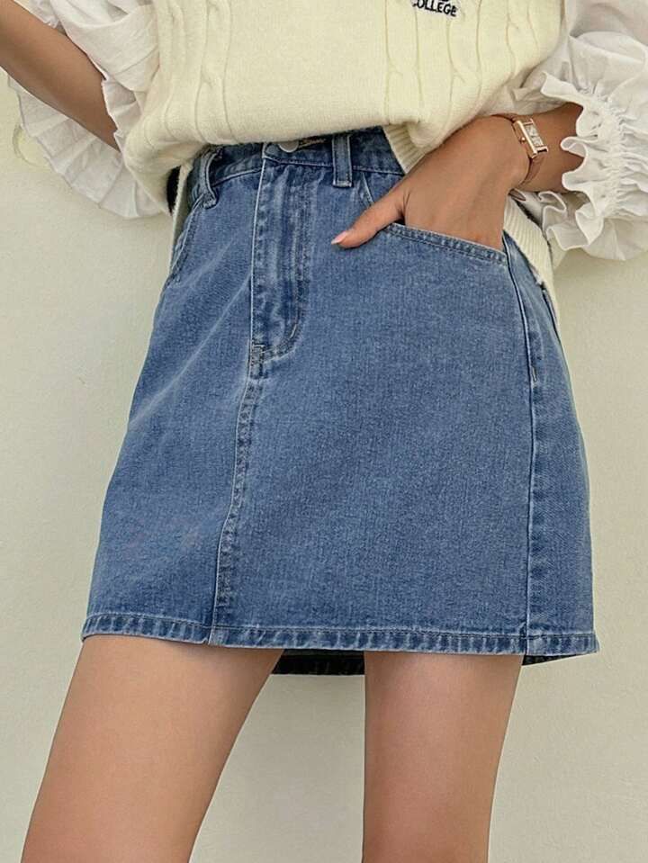 DAZY Slant Pocket Denim Skirt | SHEIN