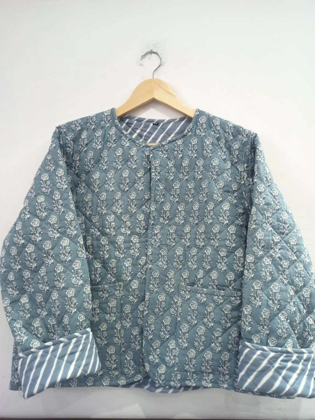 Indian Handblock Print Fabric Quilted Jacket Short Kimono - Etsy | Etsy (US)