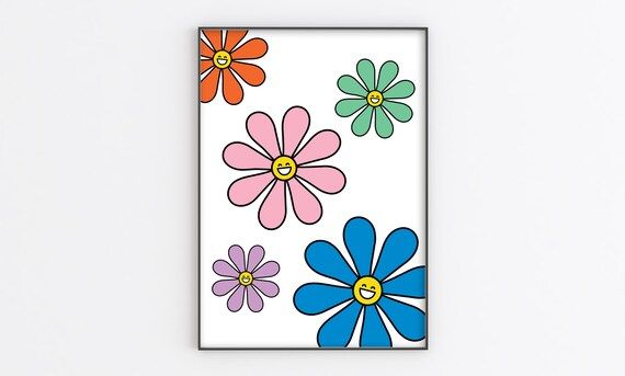 Retro Flower Power Print | Colourful Illustration Print | A6/A5/A4/A3/A2/A1 | Living Room/Entrywa... | Etsy (US)