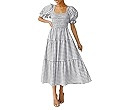 ZESICA Women's 2024 Bohemian Summer Plaid Square Neck Puff Sleeve Ruffle Flowy Beach Midi Dress | Amazon (US)