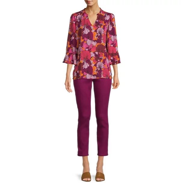 The Pioneer Woman Ruffle Neck Blouse with Flounce Sleeves, Women's | Walmart (US)