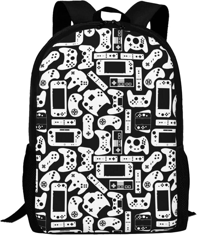 Free Lion Kids Video Game Backpack for Boys Girls Black and White Video Game Gamer Bookbags Eleme... | Amazon (US)