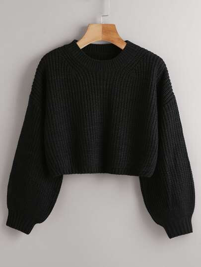 Ribbed Knit Bishop Sleeve Sweater | SHEIN