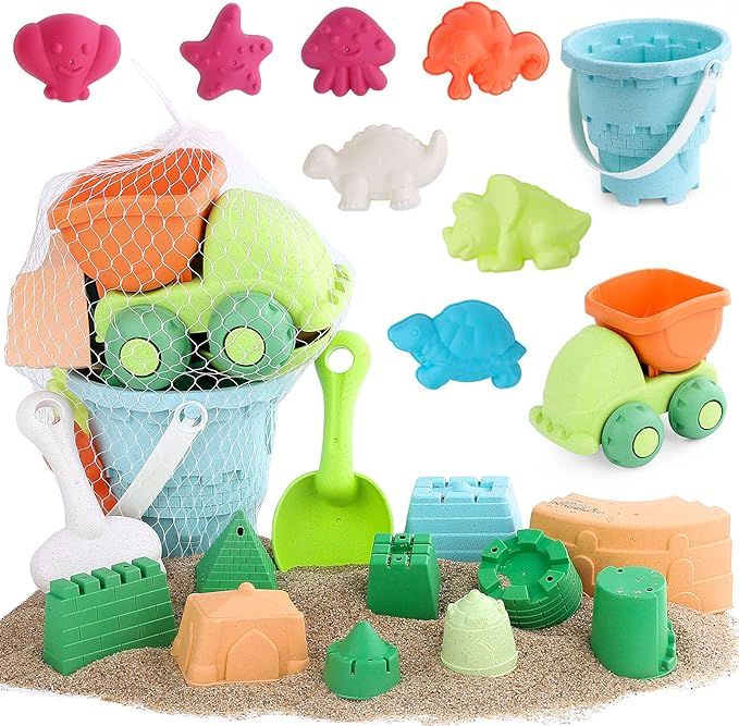 PESUMA Beach Toys for Kids 3-10, 21pcs Sand Toys Including Sand Castle Mold, Bucket, Shovel, Dump... | Amazon (US)