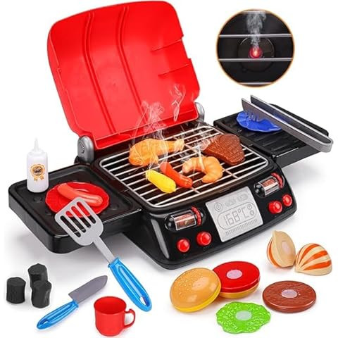 Kids BBQ Grill Playset, Kitchen Toy Set with Pretend Smoke, Light, Sound & Color-Changing Food, T... | Amazon (US)