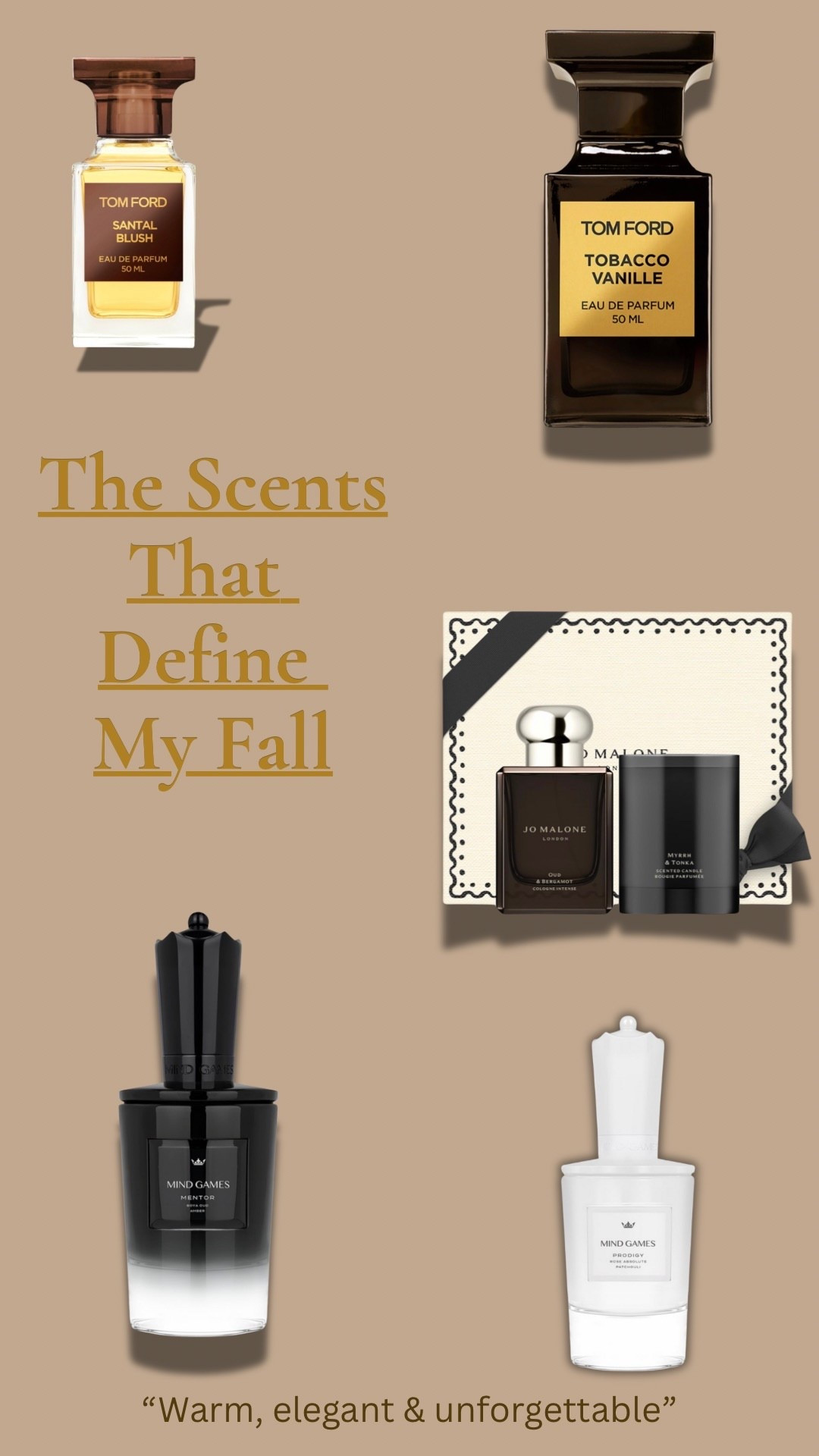 The scents that define my fall — warm, elegant, and unforgettable. 🍂
These are the fragrances I reach for when I want to feel cozy yet sophisticated — rich notes of amber, vanilla, and wood that wrap you like cashmere.
From timeless icons by Tom Ford to the deep sensual layers of Jo Malone and Mind Games, this edit is my go-to perfume wardrobe for the season.

✨ Save this post to build your own fall fragrance capsule.


#LTKGiftGuide #LTKSeasonal #LTKHoliday