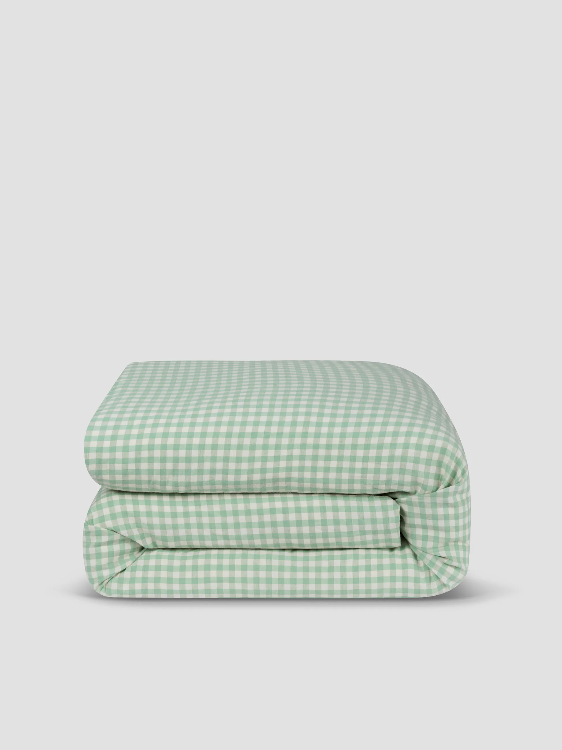 Sage Green Gingham Linen Blend Duvet Cover | Piglet