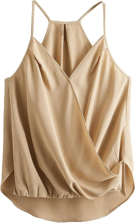 SheIn Women's Sleeveless Twist Front Wrap Cami Tank Top with Spaghetti Strap Tee | Amazon (US)