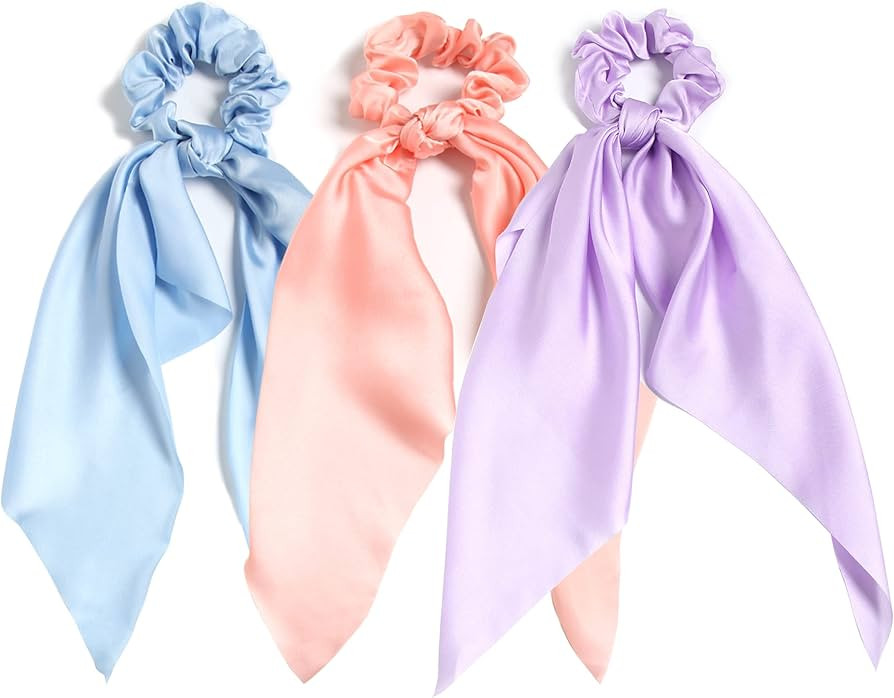 3PCS Hair Scarf Scruncheis for Women Knotted Bow Hair Ties Elastic Bands Satin Hair Ribbon Scrunc... | Amazon (US)