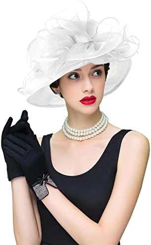 Women's Kentucky Derby Church Dress Hat Wide Brim Leaf Flower Bridal Shower Hat | Amazon (US)