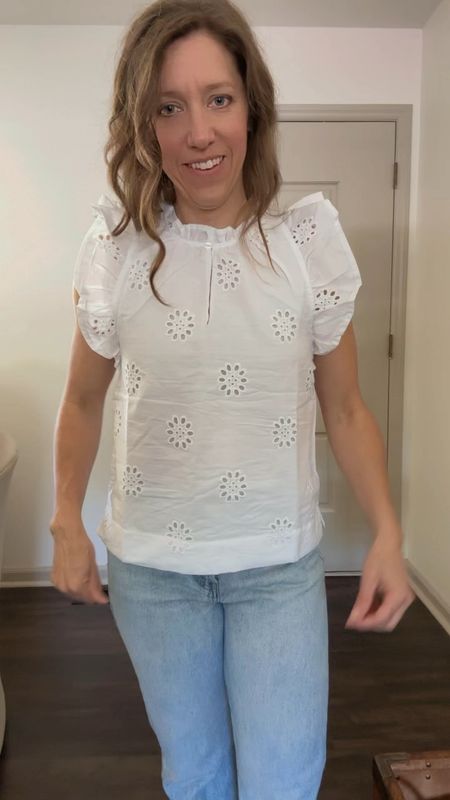 Walmart flutter sleeve top review in white 

Wearing XS

Lined in the front 

#LTKfindsunder50 #LTKworkwear #LTKSeasonal