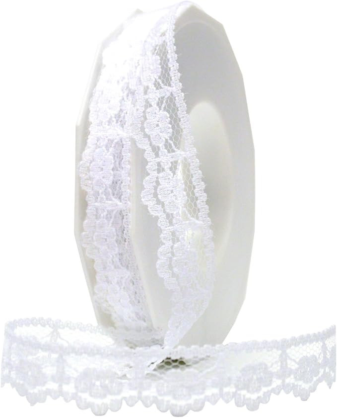 Morex Ribbon Mia Lace Ribbon, 3/8 by 20-Inch, White | Amazon (US)