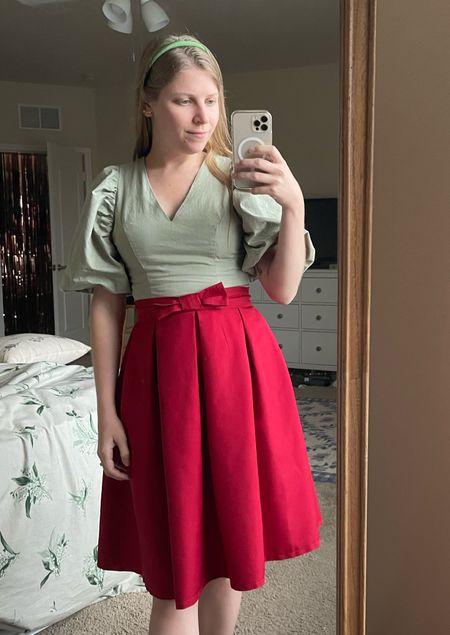 Green and red Christmas outfit  
