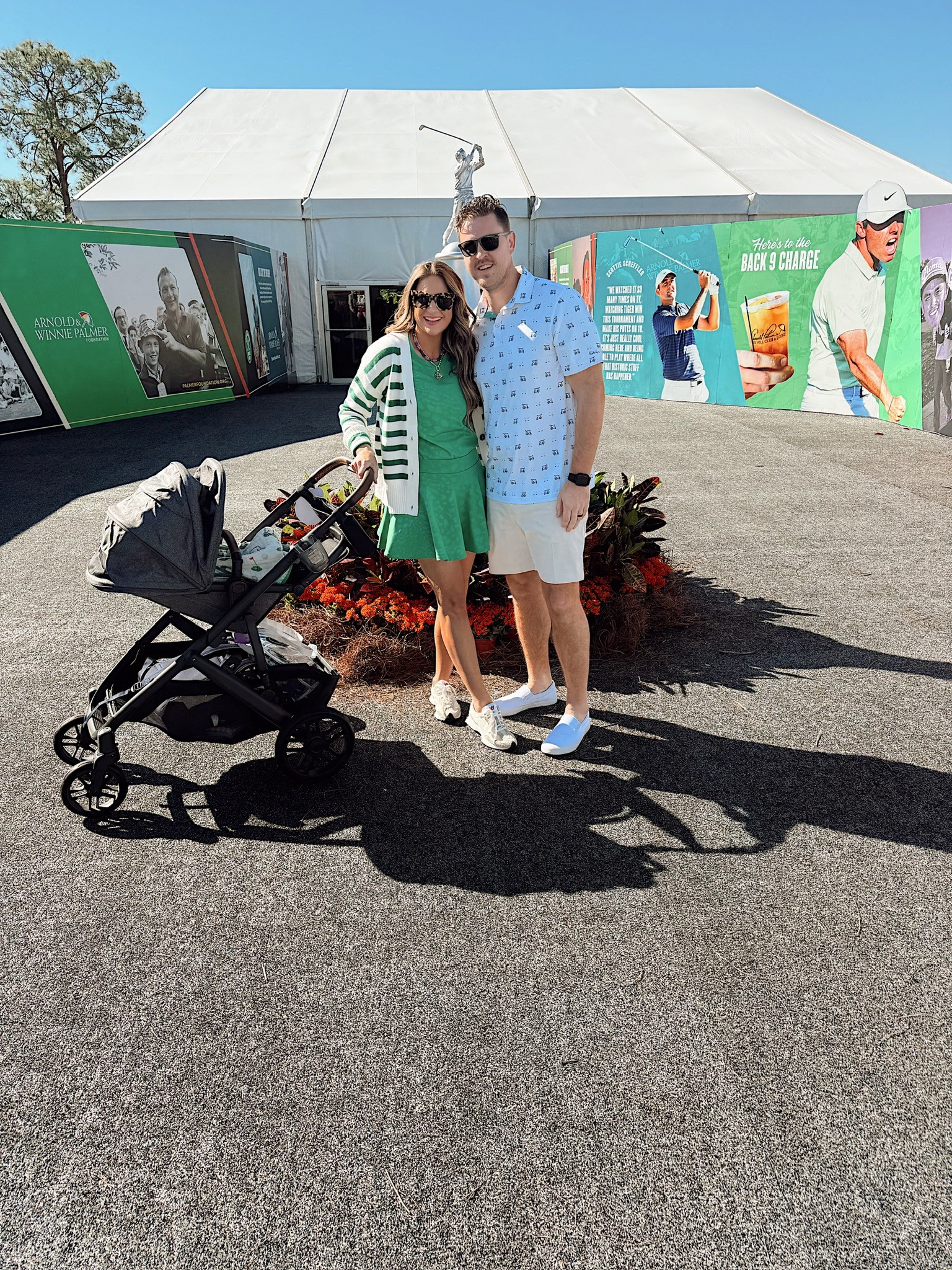 Golf tournament in a small top and skirt from Emily McCarthy, small cardigan, sneakers and accessories from Amazon - fits tts. Sean’s outfit linked- all fits tts. 

#LTKFamily #LTKSeasonal #LTKStyleTip