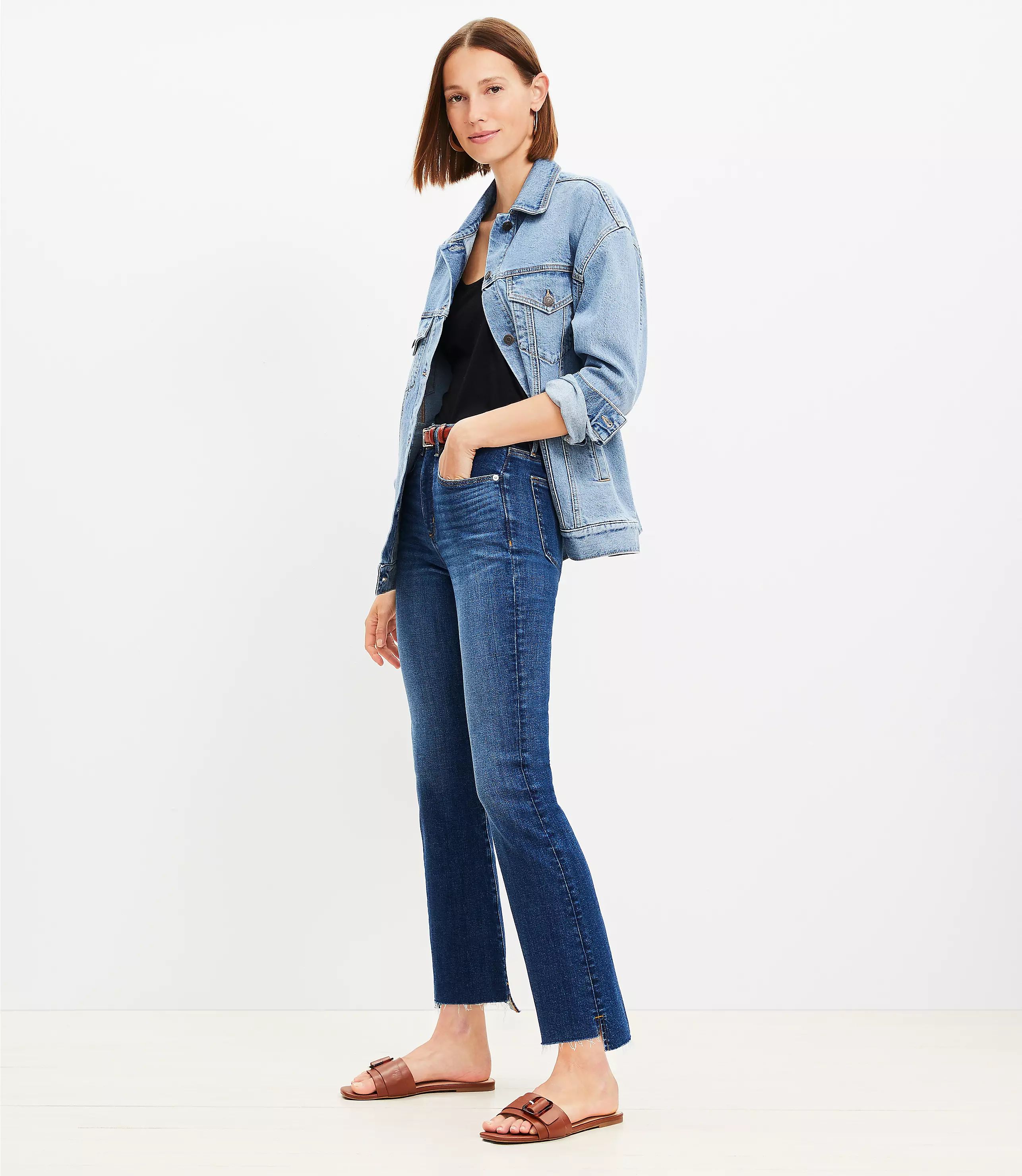 Step Hem High Rise Kick Crop Jeans in Classic Mid Wash | LOFT