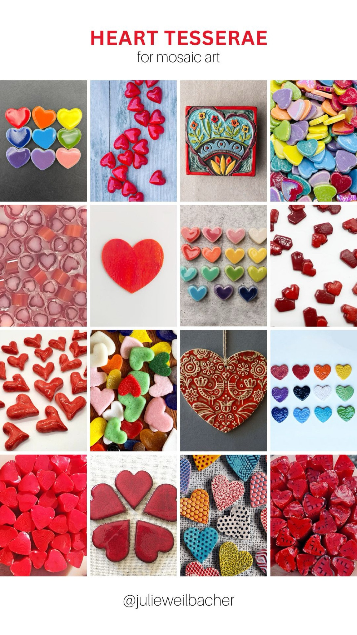 It’s the season of love! ❤️ Sharing hearts made of glass and ceramic to use in mosaic art or crafts projects. ❤️ For mosaic tips, tutorials, inspiration, and so much more please visit my YouTube channel: YouTube.com/julieweilbacher. Follow @julieweilbacher on Instagram for all things mosaic art. hearts - mosaic - glass mosaic - ceramic heart - glass heart - tile art - Valentine’s Day crafts - Valentine’s Day gifts 

#LTKHome #LTKGiftGuide #LTKFindsUnder50