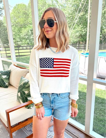 Happy Monday!!💙❤️ Every year I’m on the hunt for the perfect patriotic sweater for Memorial Day/Fourth of July 🇺🇸 and this $30 flag sweater is the best one I’ve found yet! 🙌🏻 It’s selling fast—runs big, I’m in an XS and it’s still oversized! Today is also the last day to get 25% off + 15% off my fave denim shorts! 🩵 You can shop everything via the link in my bio > Shop my Reels/IG Posts ➡️

American Flag Sweater (runs big/ XS) 🇺🇸
Abercrombie Dad shorts size 4/27 (last day to get an extra 15% off with code: JENREED

patriotic, target, American flag, denim shorts, Memorial Day 

#LTKFindsUnder100 #LTKStyleTip #LTKSaleAlert