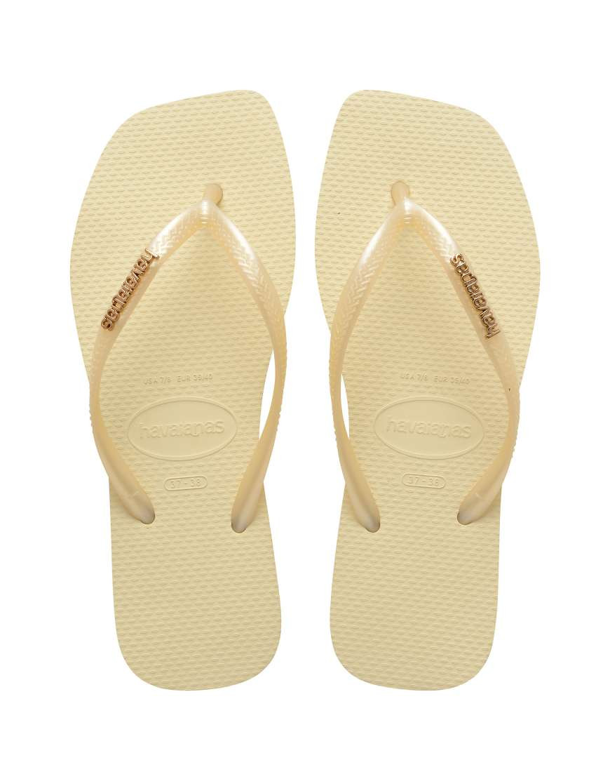 Havaianas - Tongs fines à bout carré et logo métallisé - Crème au beurre-Blanc | ASOS (Global)