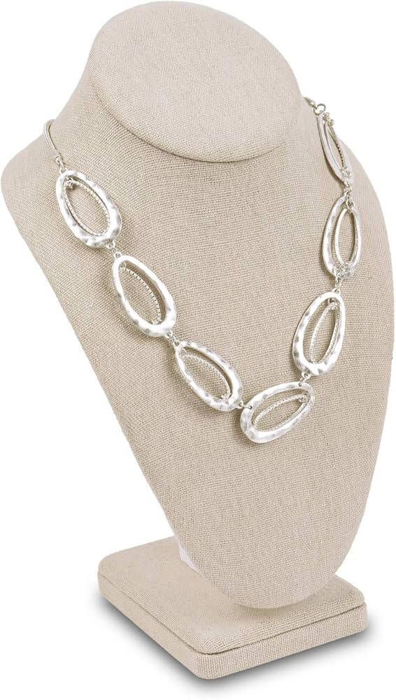Mooca Linen Covered Wood Jewelry Display Necklace Chain Jewelry Bust Display Holder Stand, Neckla... | Amazon (US)