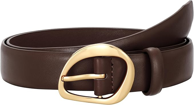 SUOSDEY Women Leather Belt for Jeans Pants, Fashion Dress Waist Belt with Gold Buckle | Amazon (US)