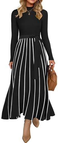 ZESICA Womens 2025 Fall Turtleneck Long Sleeve Sweater Dress Tie Waist Casual Loose Ribbed Knit A... | Amazon (US)