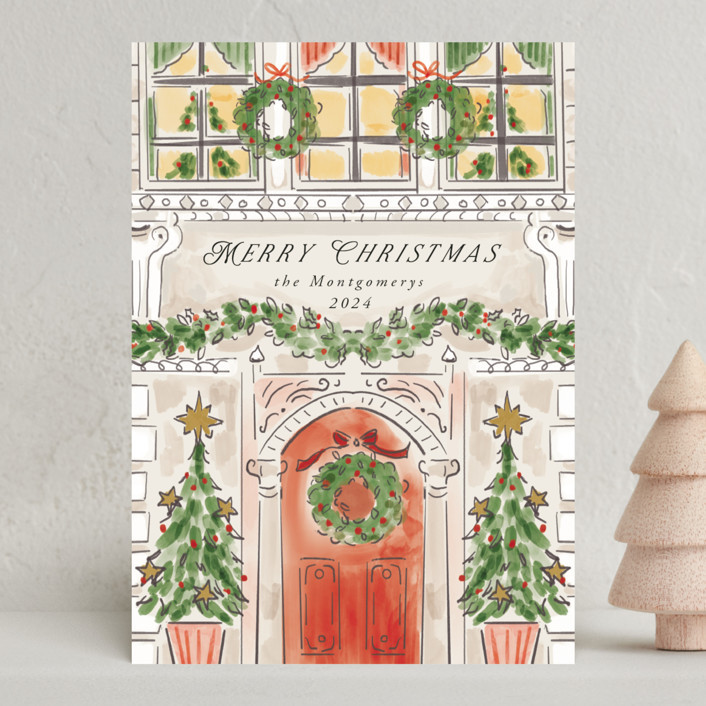 "A House" - Customizable Holiday Cards in Beige by Petra Kern. | Minted