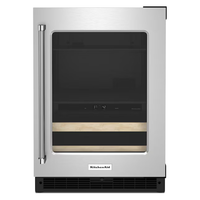 KitchenAid 23.88-in W 14-Can Capacity Black Cabinet/Stainless Doors Built-In Beverage Refrigerato... | Lowe's