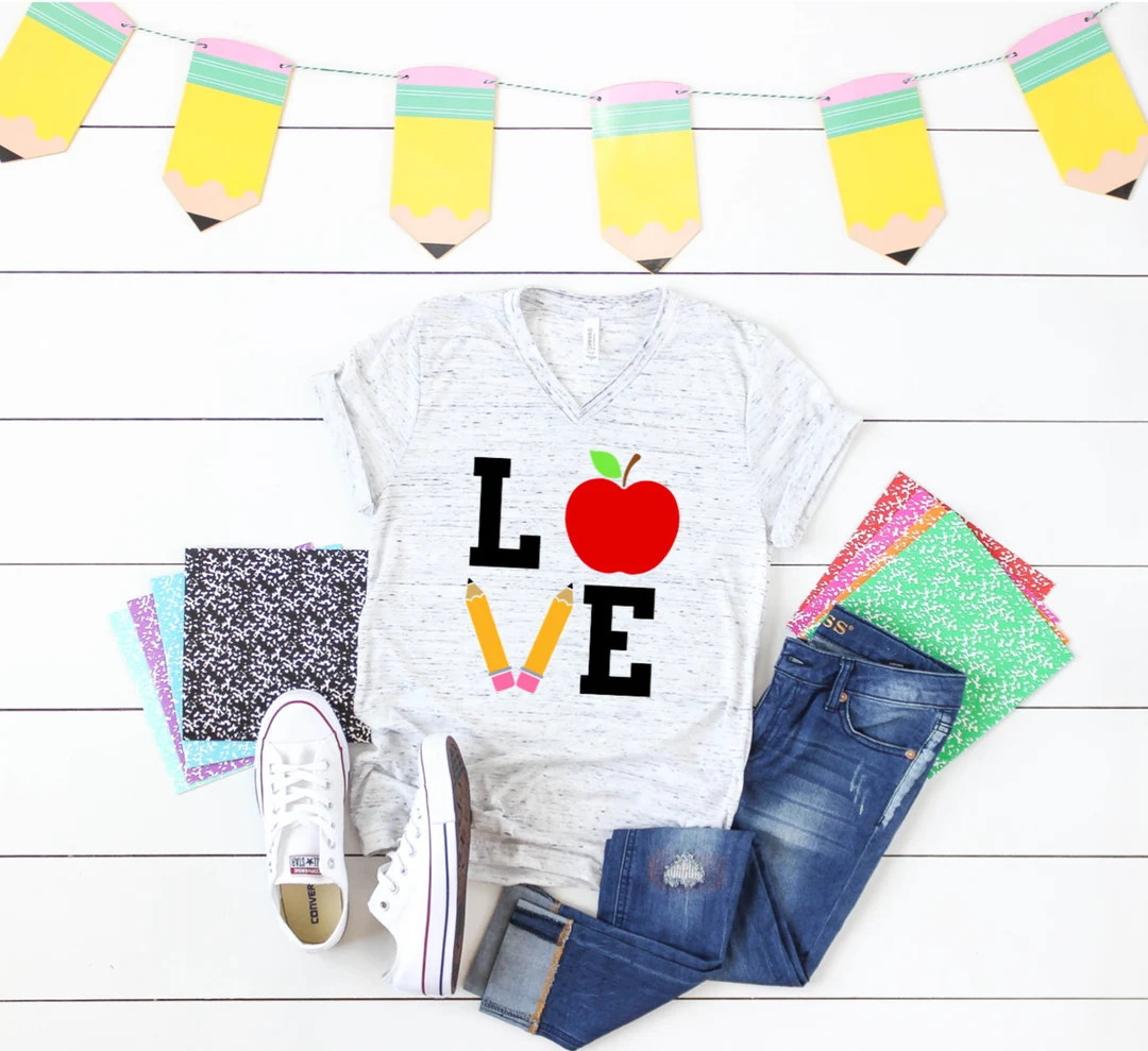 Teacher Love Shirt Pencil Apple Teacher Shirt Teacher Shirts Teacher T-shirts Pencil Apple Love T... | Etsy (US)