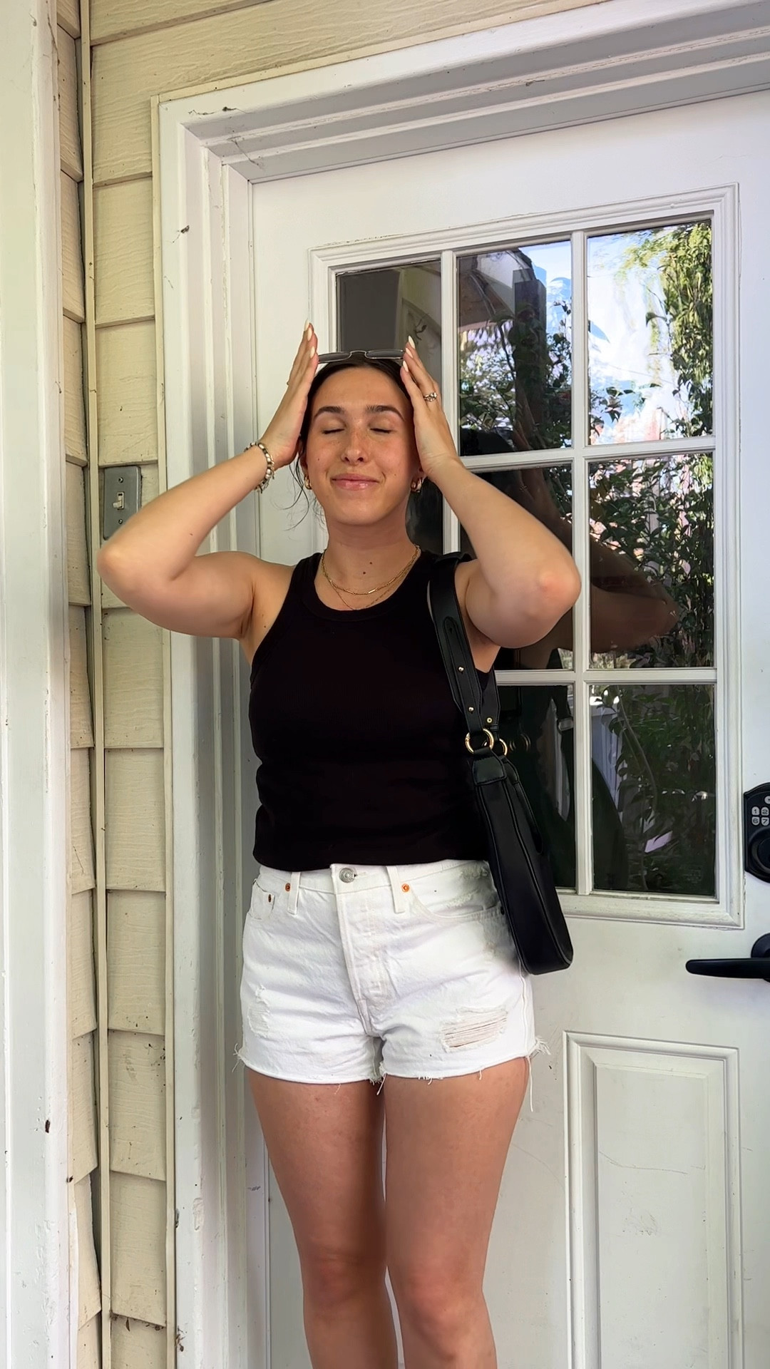Monica Vinader Jewelry discount in bio 🤍 | Levi’s shorts, denim shorts, white shorts, Levi’s 501, neutral outfit, minimal outfit, minimal style, black tank, ribbed tank, oval sunglasses, oval sunnies, black shoulder bag, chic style, summer outfits, summer style

#LTKfindsunder100 #LTKstyletip #LTKVideo