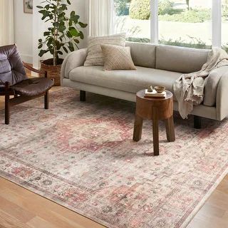 Alexander Home Meghan Vintage Traditional Distressed Area Rug - 6'  x 6'  Round - Sage / Multi | Bed Bath & Beyond