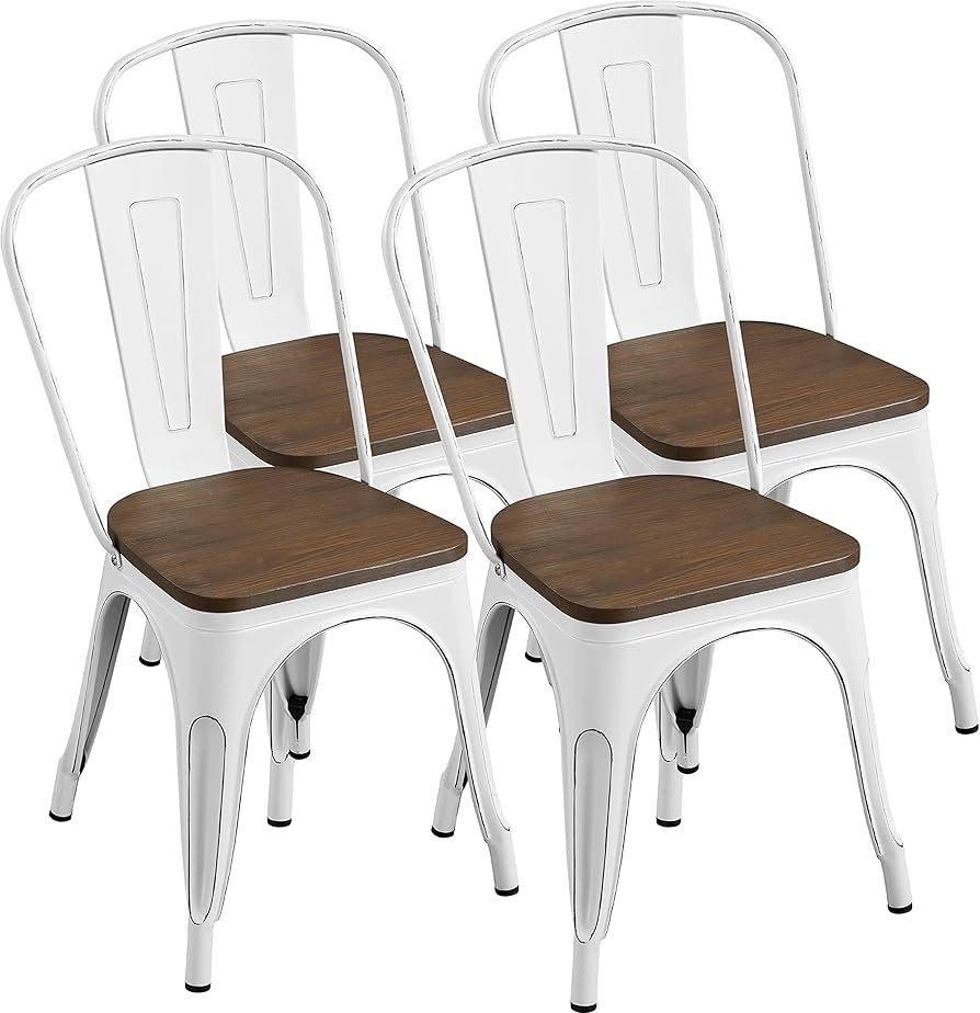 Yaheetech Metal Dining Chairs with Wood Seat/Top Stackable Side Chairs Kitchen Chairs with Back I... | Amazon (US)