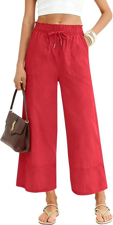 LOMON Women's Wide Leg Pants Dressy Casual Palazzo Pants Flowy Slacks Elastic Waist with Pockets | Amazon (US)