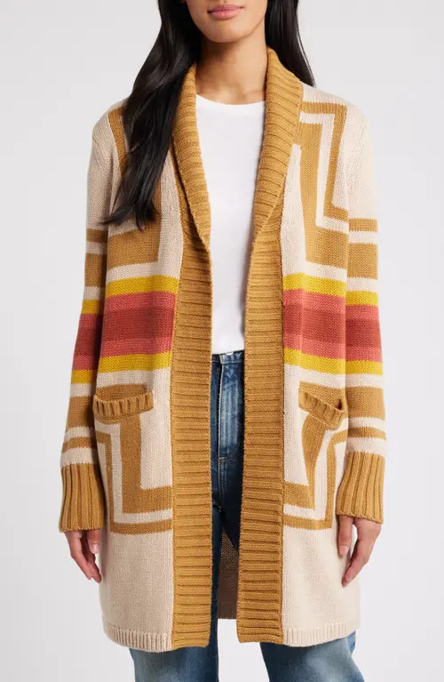 Pendleton Harding Cotton & Wool Open Front Longline Cardigan in Sandshell Multi at Nordstrom, Size Small | Nordstrom