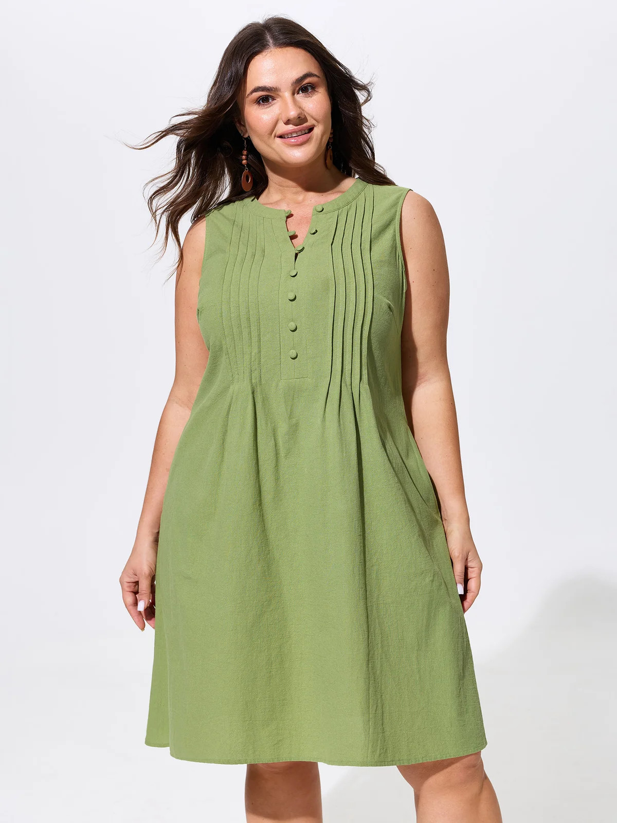 Cotton Toothpick Pleat Button Detail Mini Dress | Bloomchic