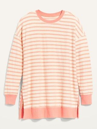 Loose Striped Cali-Fleece Terry Sweatshirt Tunic for Women | Old Navy (US)