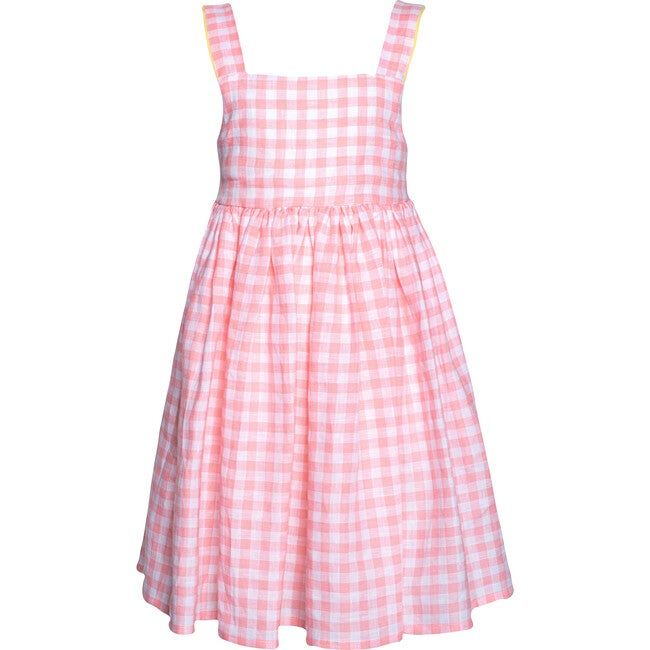 Linen Dress with Ties Picnic, Pink | Maisonette