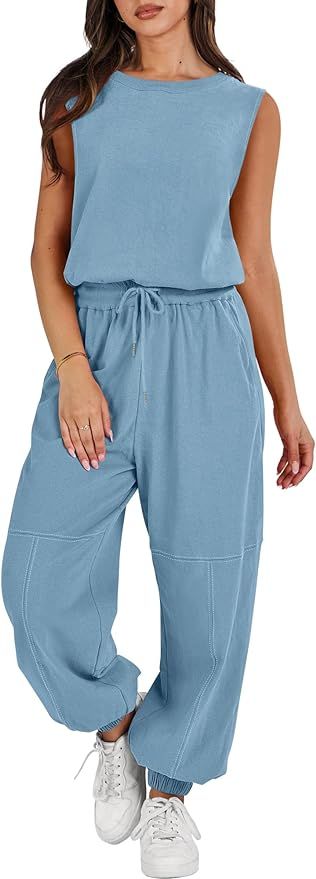 ANRABESS Jumpsuits for Women Casual Summer Sleeveless 2024 Romper One Piece Outfit Active Workout... | Amazon (US)