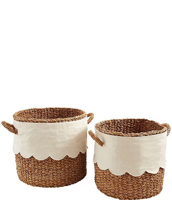 Mud Pie Happy Everything Collection Scalloped Seagrass Basket Set with Handles | Dillard's | Dillard's