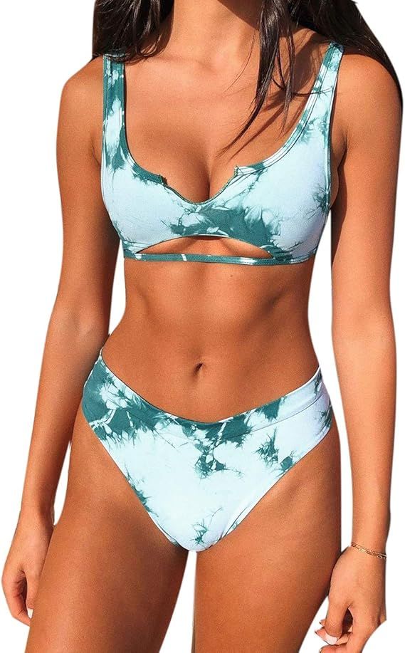 Blooming Jelly Women's Sexy Tie Dye Swimsuits High Cut Bikini Push Up Cheeky Two Piece Bathing Su... | Amazon (US)