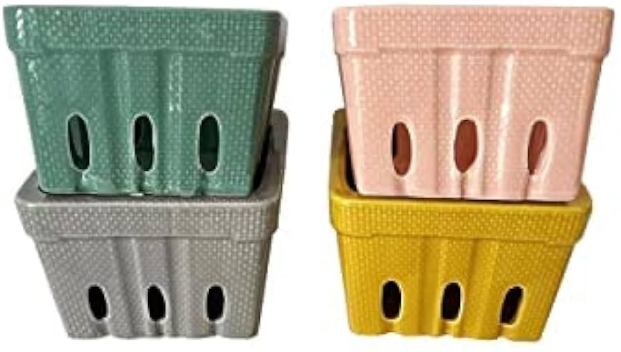 First of a Kind Stoneware Berry Baskets - Set of 4 Berry Containers Bowl - Multicolor - 4.25 Inch... | Amazon (US)