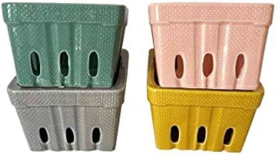 First of a Kind Stoneware Berry Baskets - Set of 4 Berry Containers Bowl - Multicolor - 4.25 Inch... | Amazon (US)