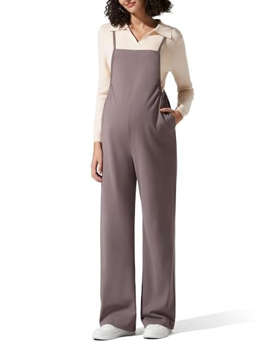 G4Free Maternity Jumpsuits for Women Adjustable Strap Sleeveless Spaghetti Loose Wide Leg Overalls Casual Baggy Pregnancy Rompers(Taupe,XL,25.5") | Amazon (US)