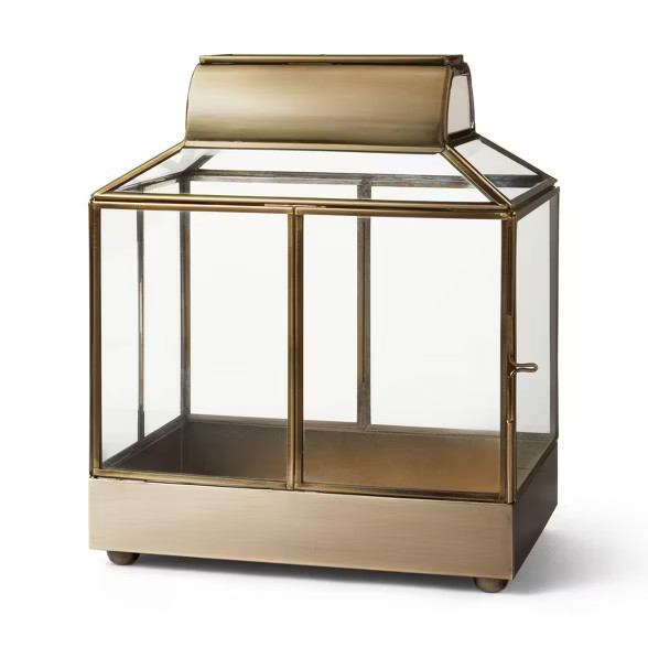 10.6" x 9" Glass/Metal Aged House Terrarium Planter Gold - Hilton Carter for Target | Target