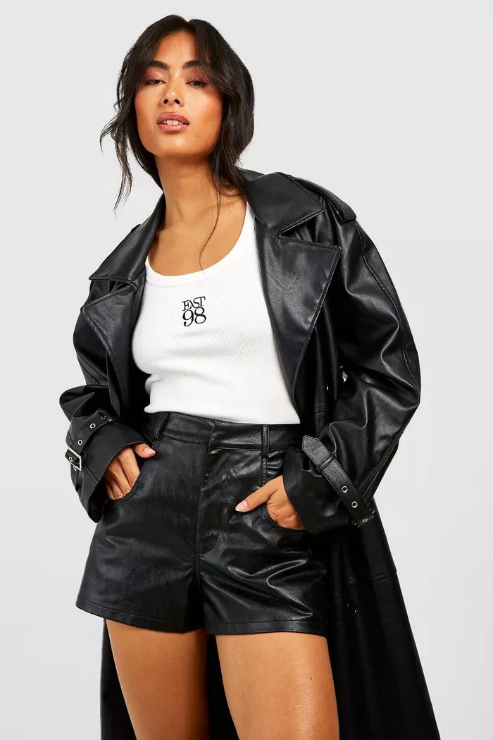 Faux Leather High Waisted Tailored Shorts | Boohoo.com (UK & IE)