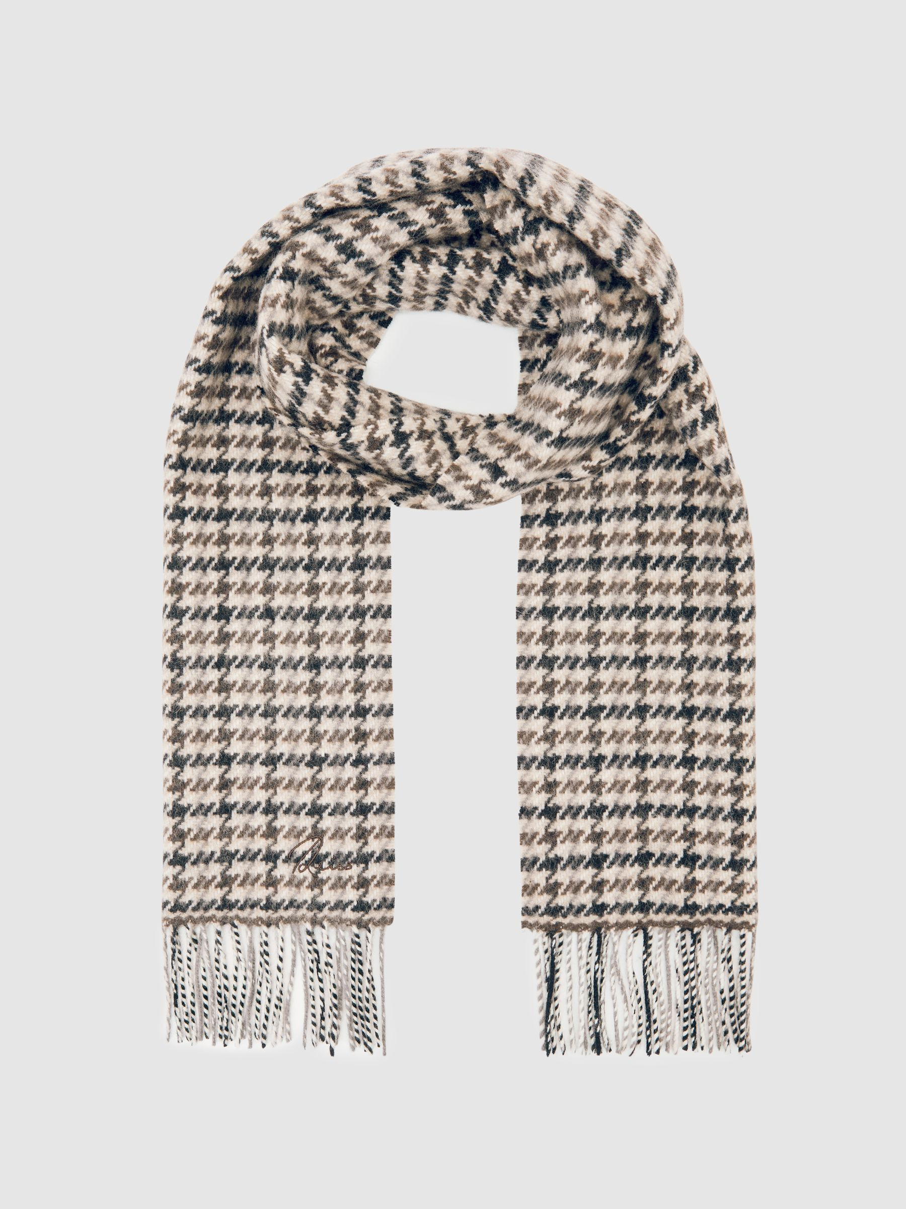 Reiss Wool-Cashmere Check Scarf in Brown Multi | REISS | Reiss US