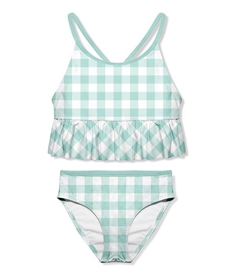 Mint & White Gingham Ruffle-Trim Tankini - Infant, Toddler & Girls | Zulily